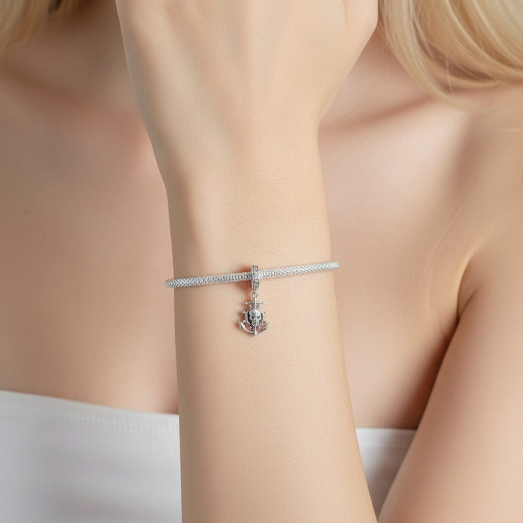 Pirate Skull & Anchor Charm-Black Diamonds New York