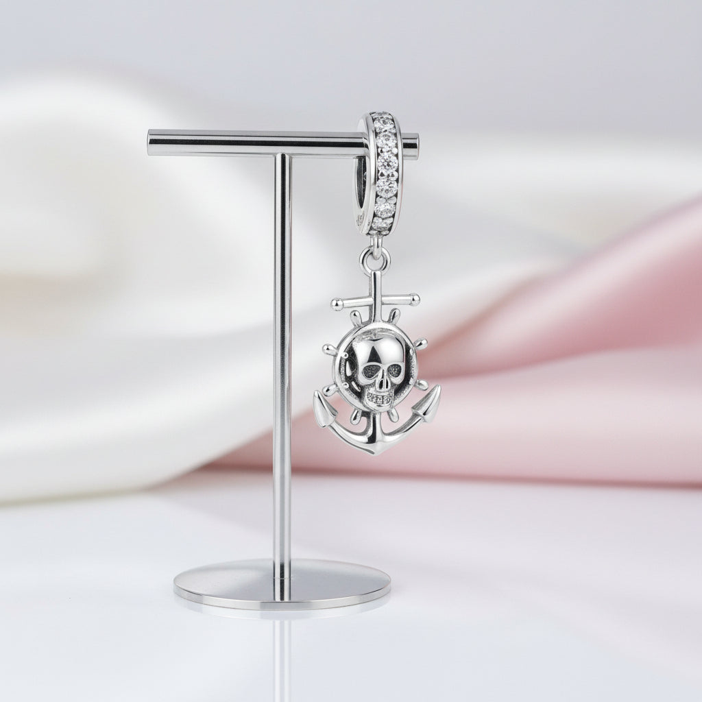 Pirate Skull & Anchor Charm-Black Diamonds New York