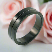 Plain Black Stainless Steel Men's Ring Band-Black Diamonds New York