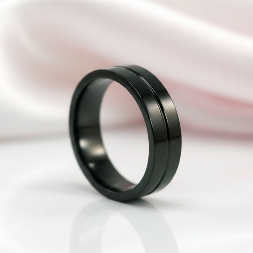Plain Black Stainless Steel Men's Ring Band-Black Diamonds New York