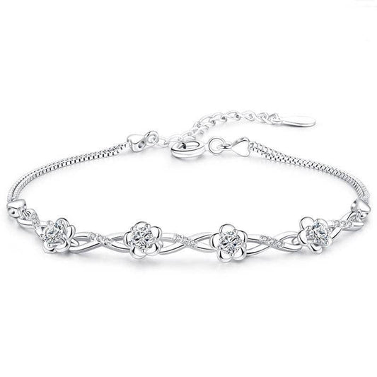 Platinum & Silver Flower Sweet Bracelet-Black Diamonds New York