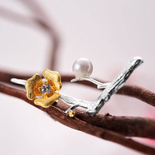 Plum Blossom Flower Drop Earrings-Black Diamonds New York