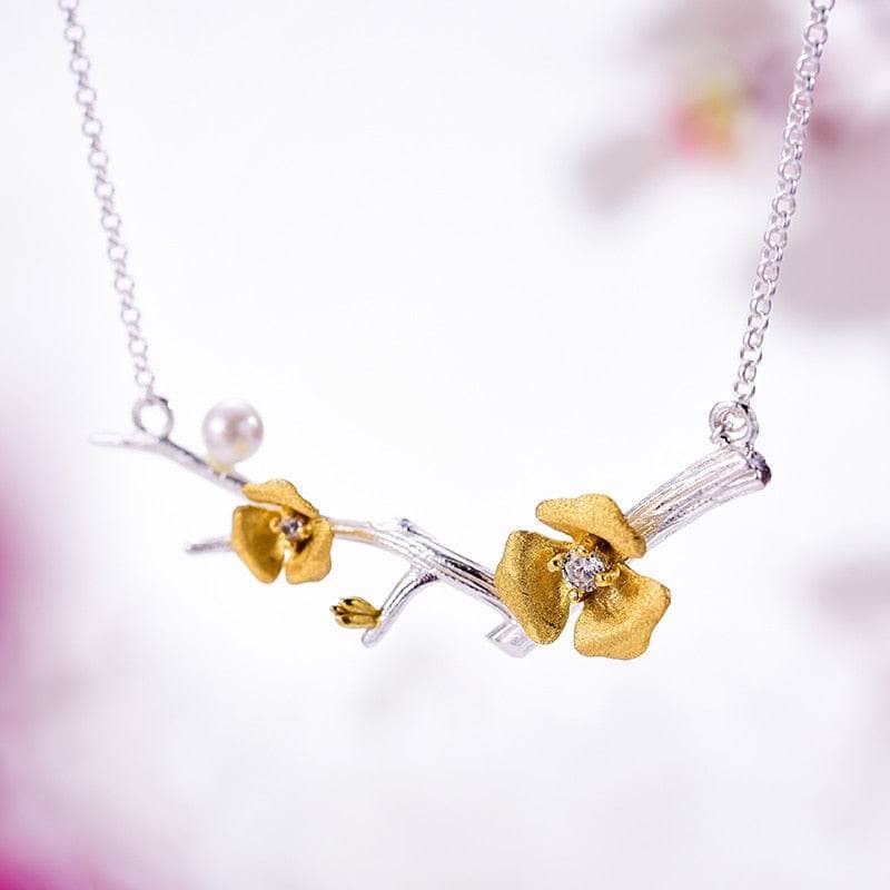 Plum Blossom Flower Necklace - Black Diamonds New York