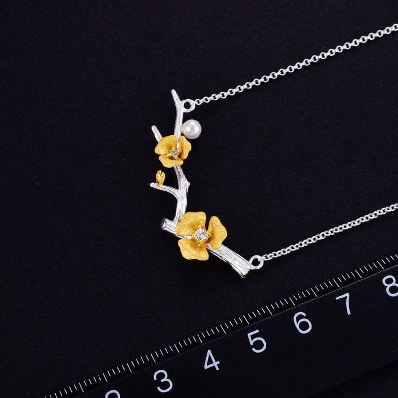Plum Blossom Flower Necklace - Black Diamonds New York