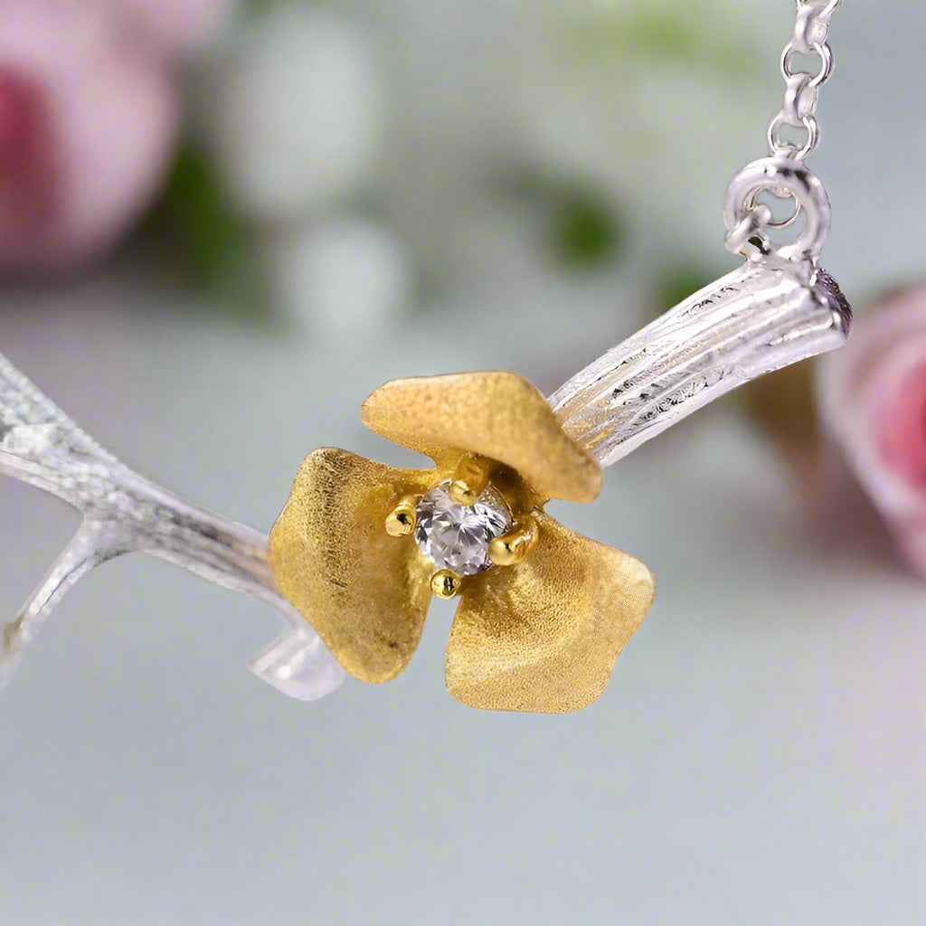 Plum Blossom Flower Necklace-Black Diamonds New York