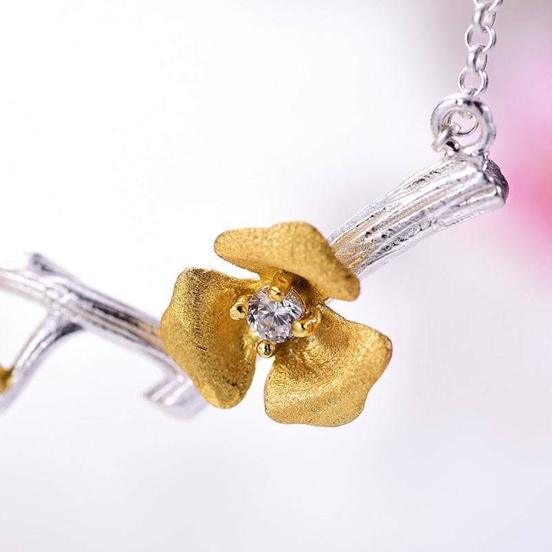 Plum Blossom Flower Necklace-Black Diamonds New York