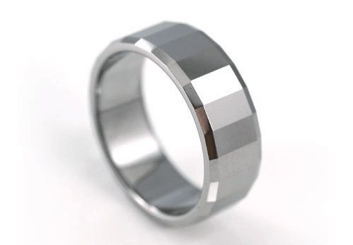 Polished Tungsten Steel Men's Band Ring-Black Diamonds New York