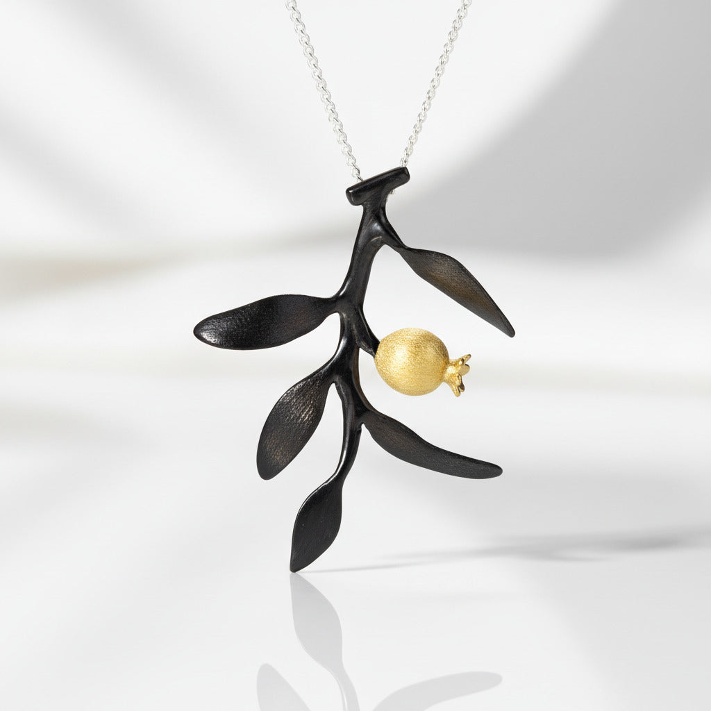 Pomegranate Fruits & Leaves Pendant-Black Diamonds New York