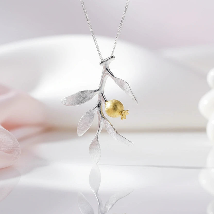 Pomegranate Fruits & Leaves Pendant-Black Diamonds New York