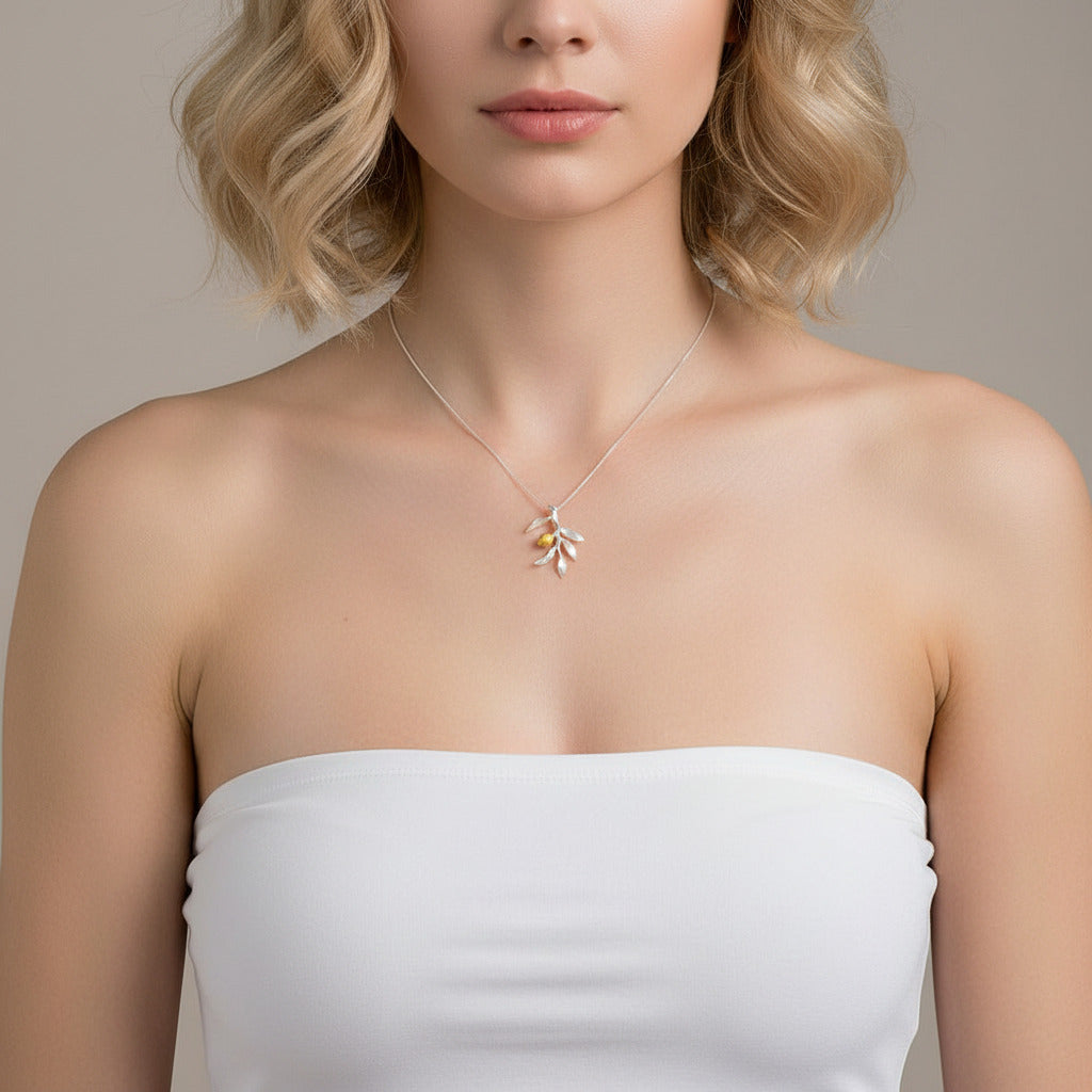Pomegranate Fruits & Leaves Pendant-Black Diamonds New York