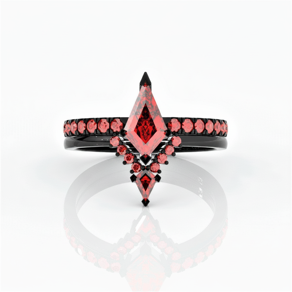 Power- Colorless Kite-Shaped Diamond Option 14k White Gold Unique Ring-Black Diamonds New York