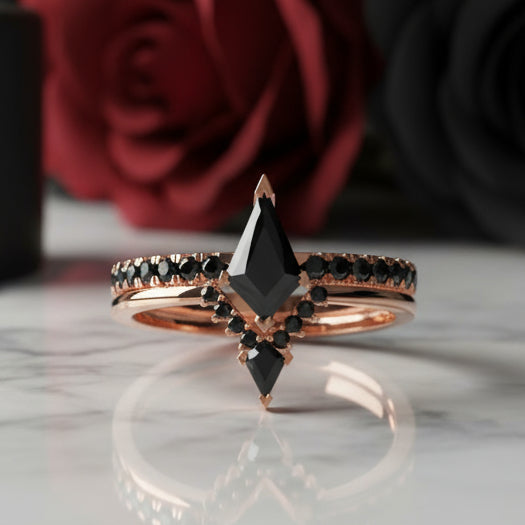 Power- Colorless Kite-Shaped Diamond 14k White Gold Unique Ring-Black Diamonds New York