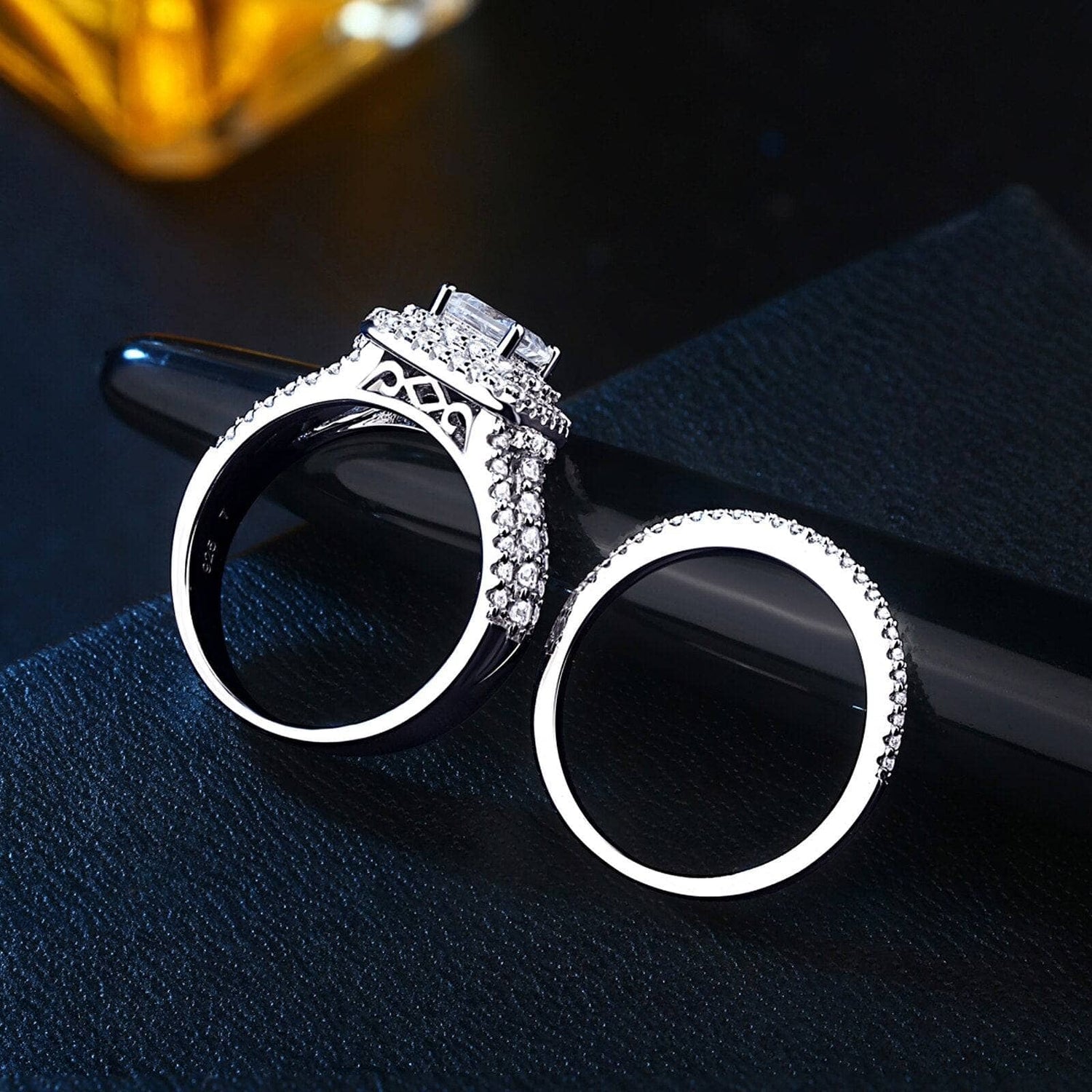 Princess Cross Cut Created Diamond Ring Set-Black Diamonds New York