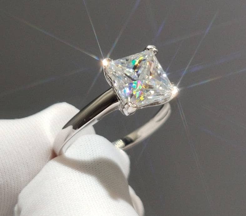 Princess Cut 1ct Sparkling Moissanite Classic 4 Claw Engagement Ring-Black Diamonds New York