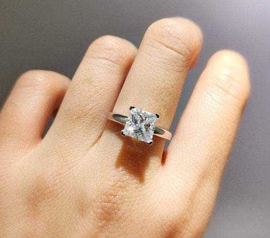 Princess Cut 1ct Sparkling Moissanite Classic 4 Claw Engagement Ring-Black Diamonds New York