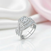 Princess Cut Diamond Halo Criss Cross Wedding Ring Set-Black Diamonds New York