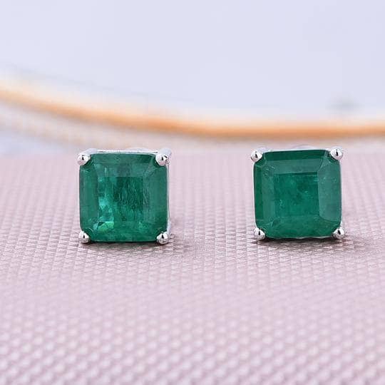 Princess Cut Emerald Green Stud Earrings-Black Diamonds New York