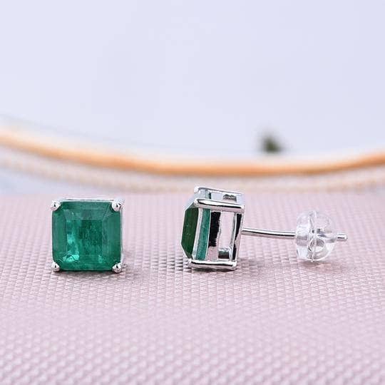 Princess Cut Emerald Green Stud Earrings - Black Diamonds New York