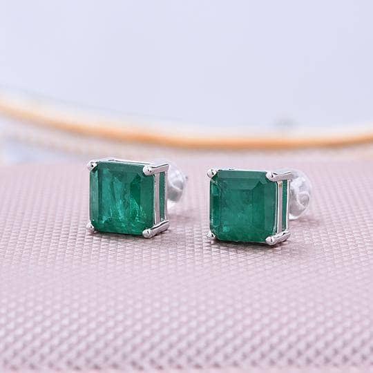 Princess Cut Emerald Green Stud Earrings-Black Diamonds New York