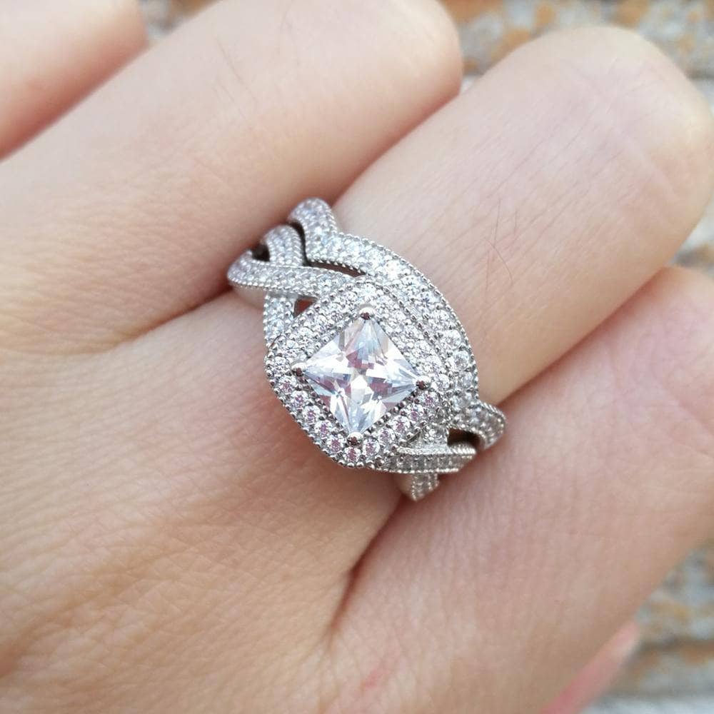 Princess Cut EVN™ Diamond Halo Criss Cross Wedding Ring Set - Black Diamonds New York