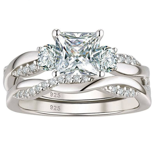 Princess Cut Created Diamond Eternity Twist Cross Wedding Ring Set-Black Diamonds New York