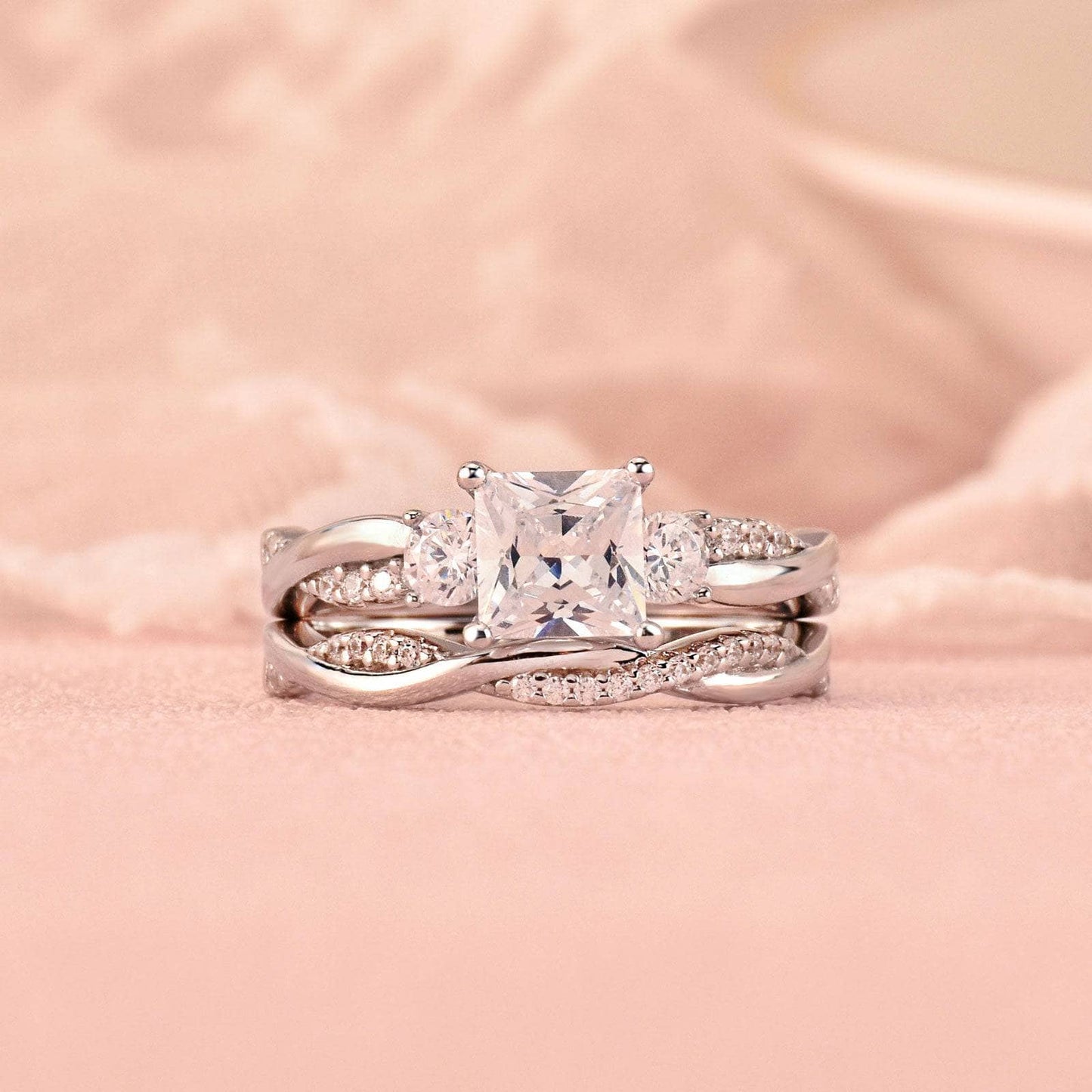 Princess Cut EVN Stone Eternity Twist Cross Wedding Ring Set-Black Diamonds New York