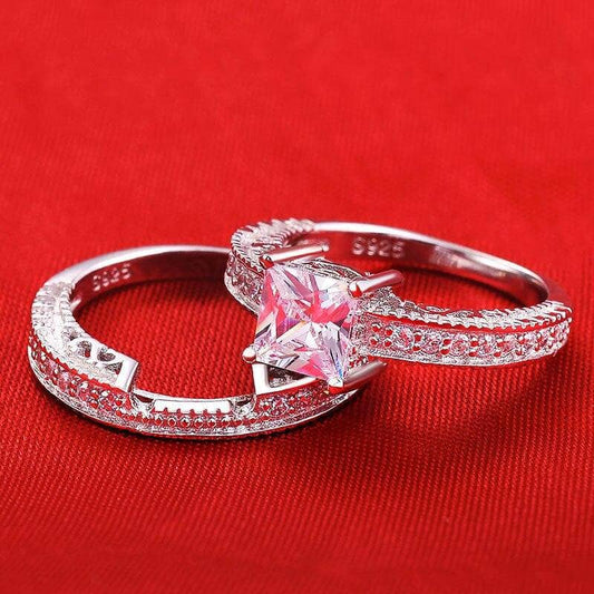 Princess Cut Created Diamond Ring Set - Black Diamonds New York-Black Diamonds New York