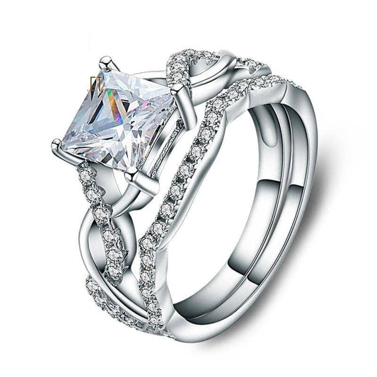 Princess Cut EVN Stone Ring Set - Black Diamonds New York-Black Diamonds New York