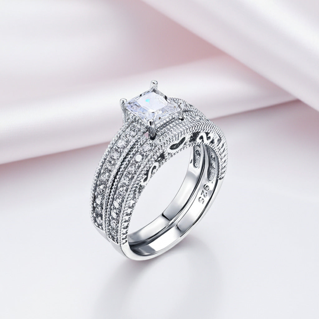 Princess Cut Diamond Option Vintage Option Ring Set-Black Diamonds New York