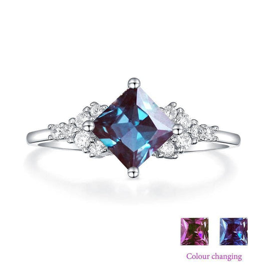Princess Cut Lab Alexandrite Gemstone Ring-Black Diamonds New York