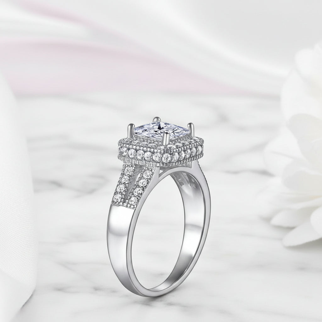 Princess Cut Diamond Option Halo Engagement Ring-Black Diamonds New York