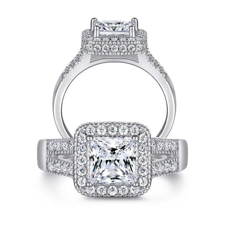 Princess Cut Diamond Halo Engagement Ring-Black Diamonds New York