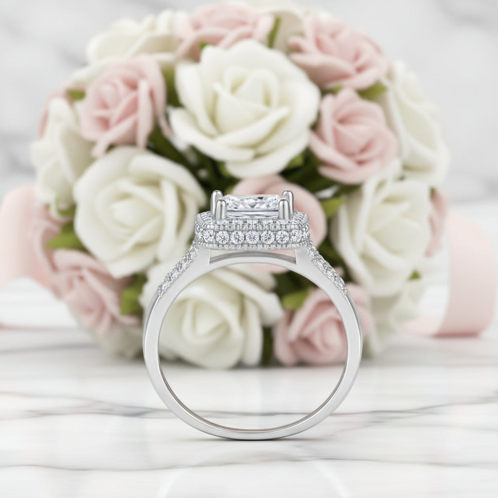 Princess Cut Diamond Option Halo Engagement Ring-Black Diamonds New York