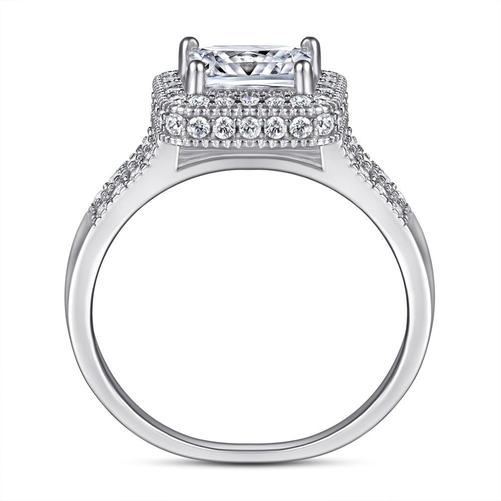 Princess Cut Moissanite Halo Engagement Ring-Black Diamonds New York