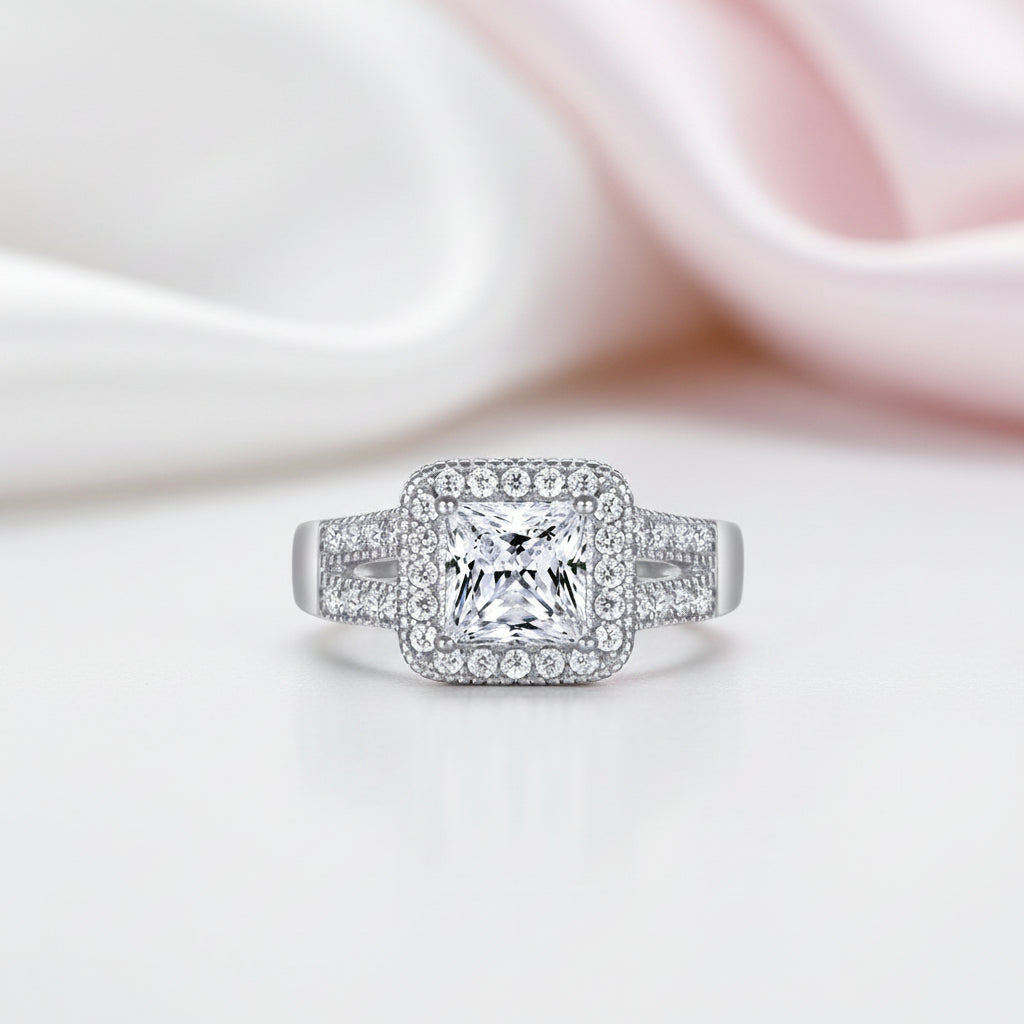 Princess Cut Diamond Option Halo Engagement Ring-Black Diamonds New York