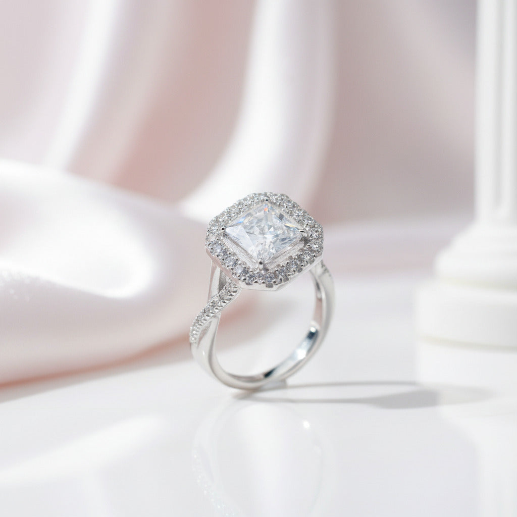 Princess Cut Diamond Option Halo Vintage Engagement Ring-Black Diamonds New York