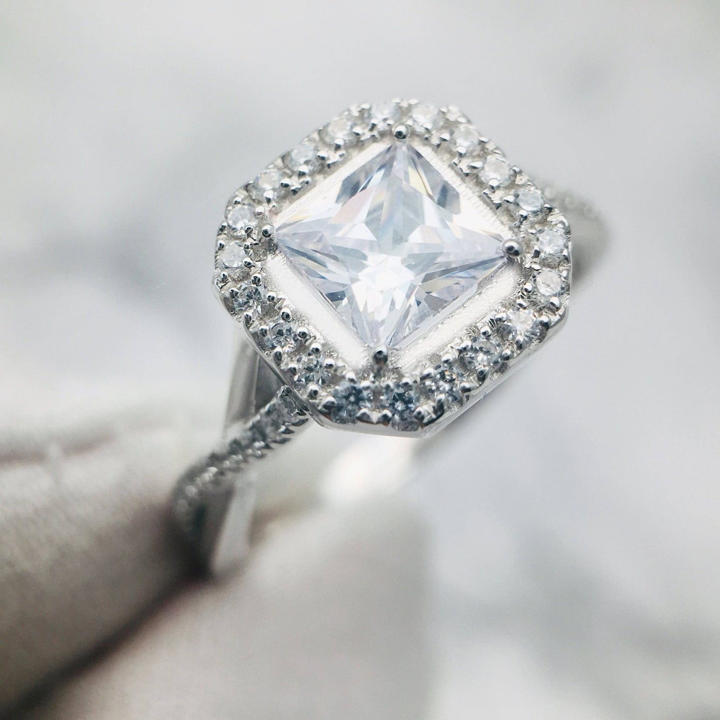 Princess Cut Diamond Halo Vintage Engagement Ring-Black Diamonds New York