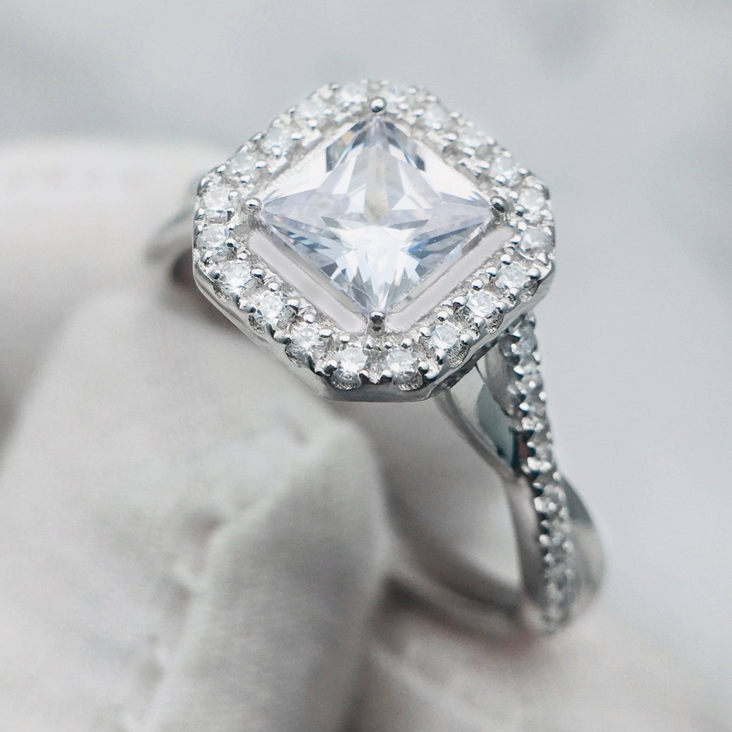 Princess Cut Diamond Halo Vintage Engagement Ring-Black Diamonds New York