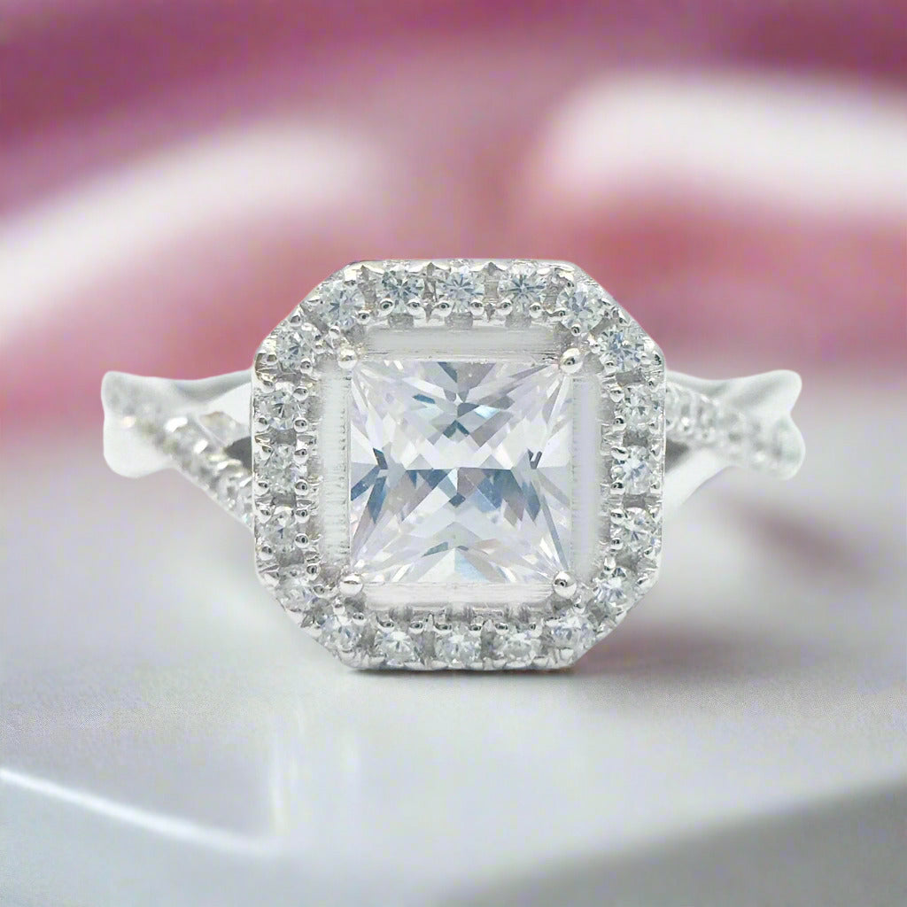 Princess Cut Diamond Halo Vintage Engagement Ring-Black Diamonds New York