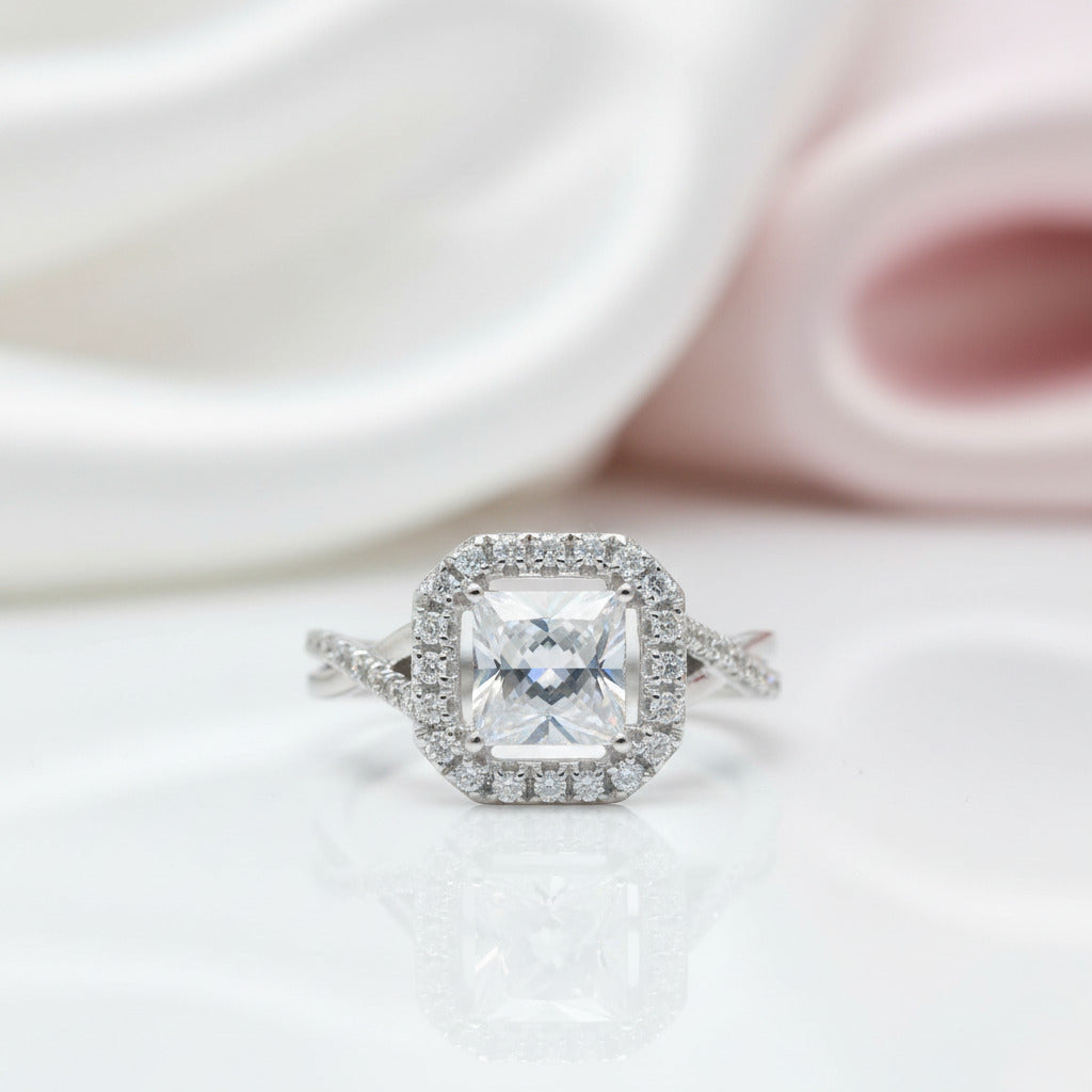 Princess Cut Diamond Option Halo Vintage Engagement Ring-Black Diamonds New York