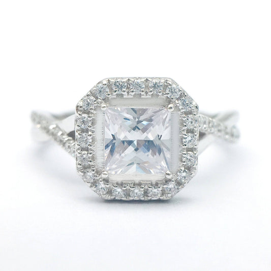 Princess Cut Moissanite Halo Vintage Engagement Ring - Black Diamonds New York
