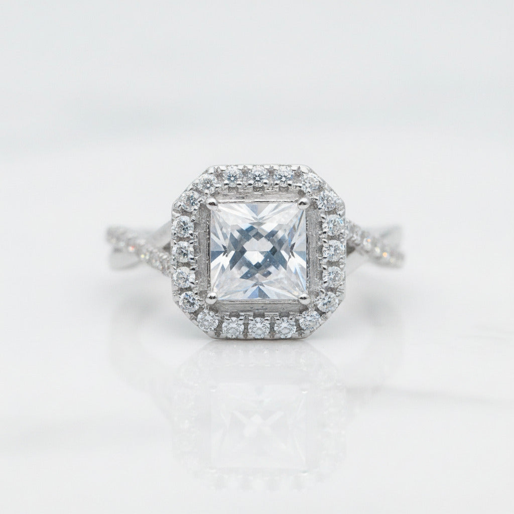 Princess Cut Diamond Option Halo Vintage Engagement Ring-Black Diamonds New York