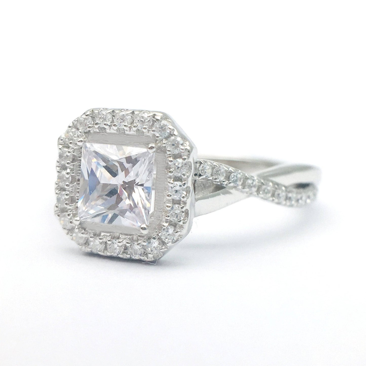 Princess Cut Moissanite Halo Vintage Engagement Ring-Black Diamonds New York