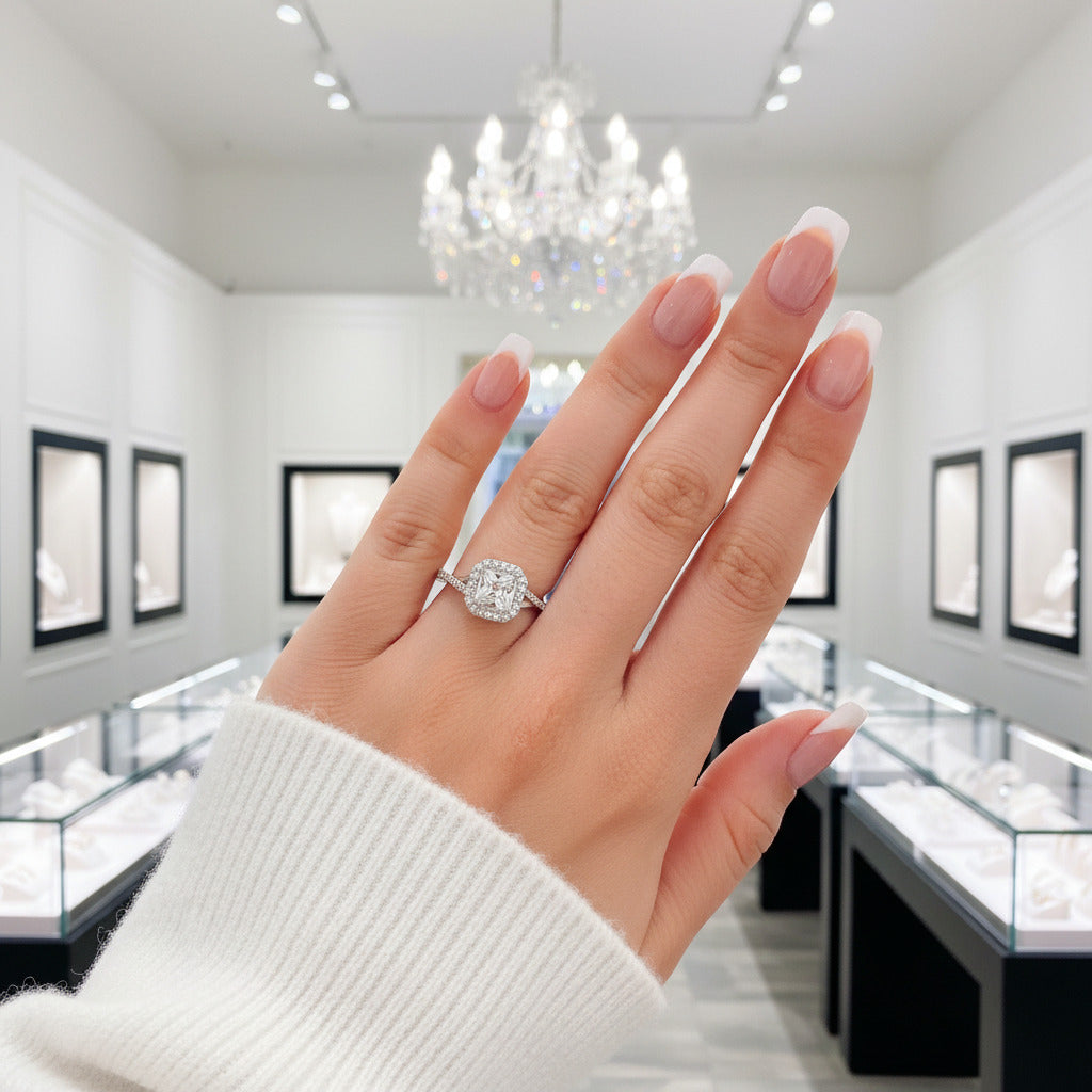 Princess Cut Diamond Option Halo Vintage Engagement Ring-Black Diamonds New York