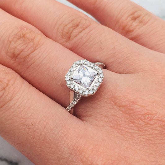 Princess Cut Moissanite Halo Vintage Engagement Ring-Black Diamonds New York