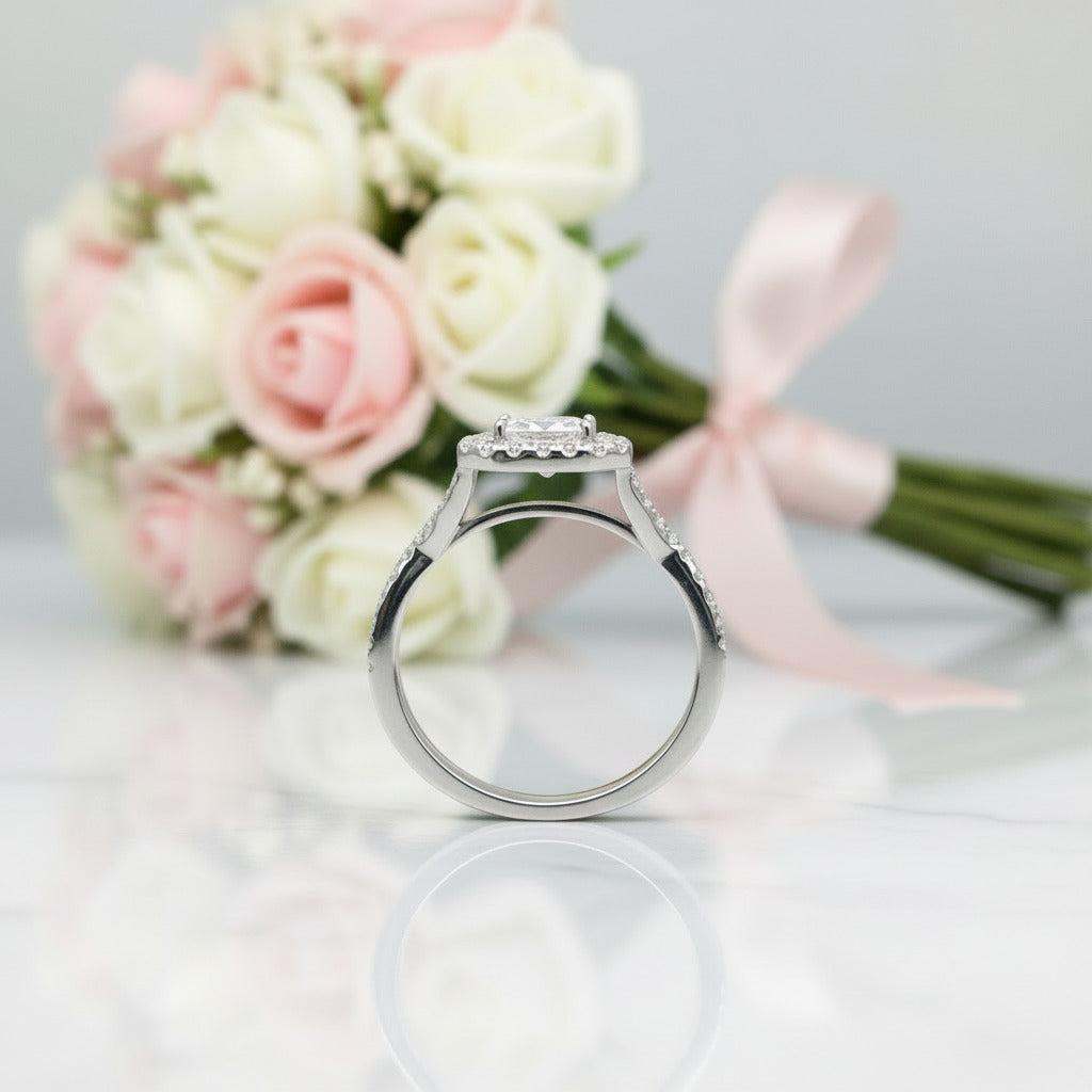 Princess Cut Diamond Option Halo Vintage Engagement Ring-Black Diamonds New York