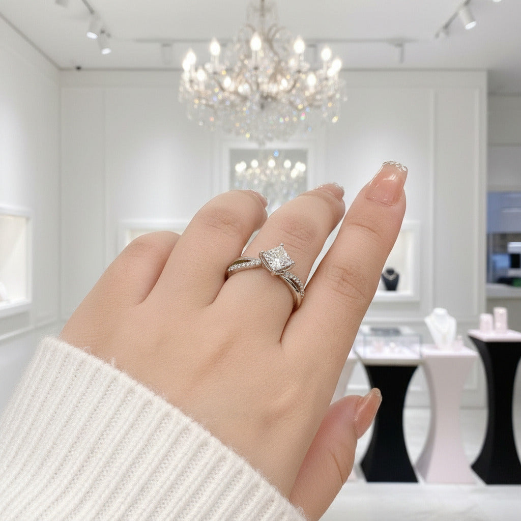 Princess Cut Diamond Twist Engagement Ring-Black Diamonds New York