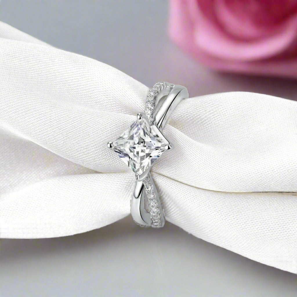 Princess Cut Diamond Twist Engagement Ring-Black Diamonds New York