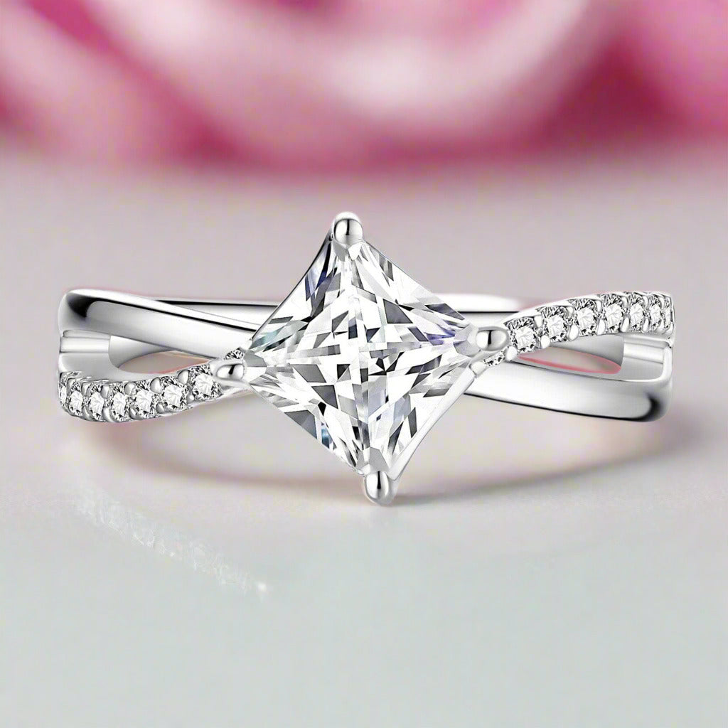 Princess Cut Diamond Twist Engagement Ring-Black Diamonds New York