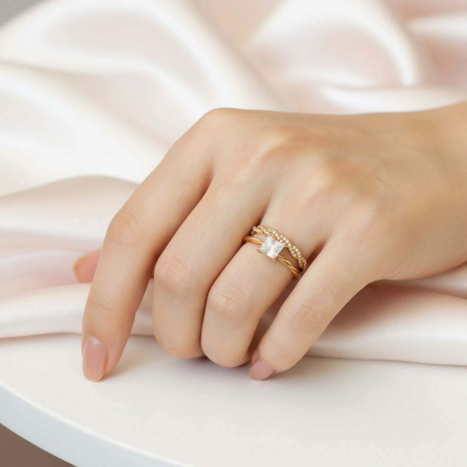 Princess Cut Diamond Twist Wedding Ring Set-Black Diamonds New York